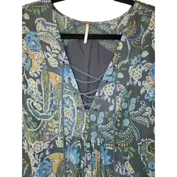 Free People Dress Size S Rain Shine Mini Tunic Boho Floral Paisley Oversized - Picture 2 of 16